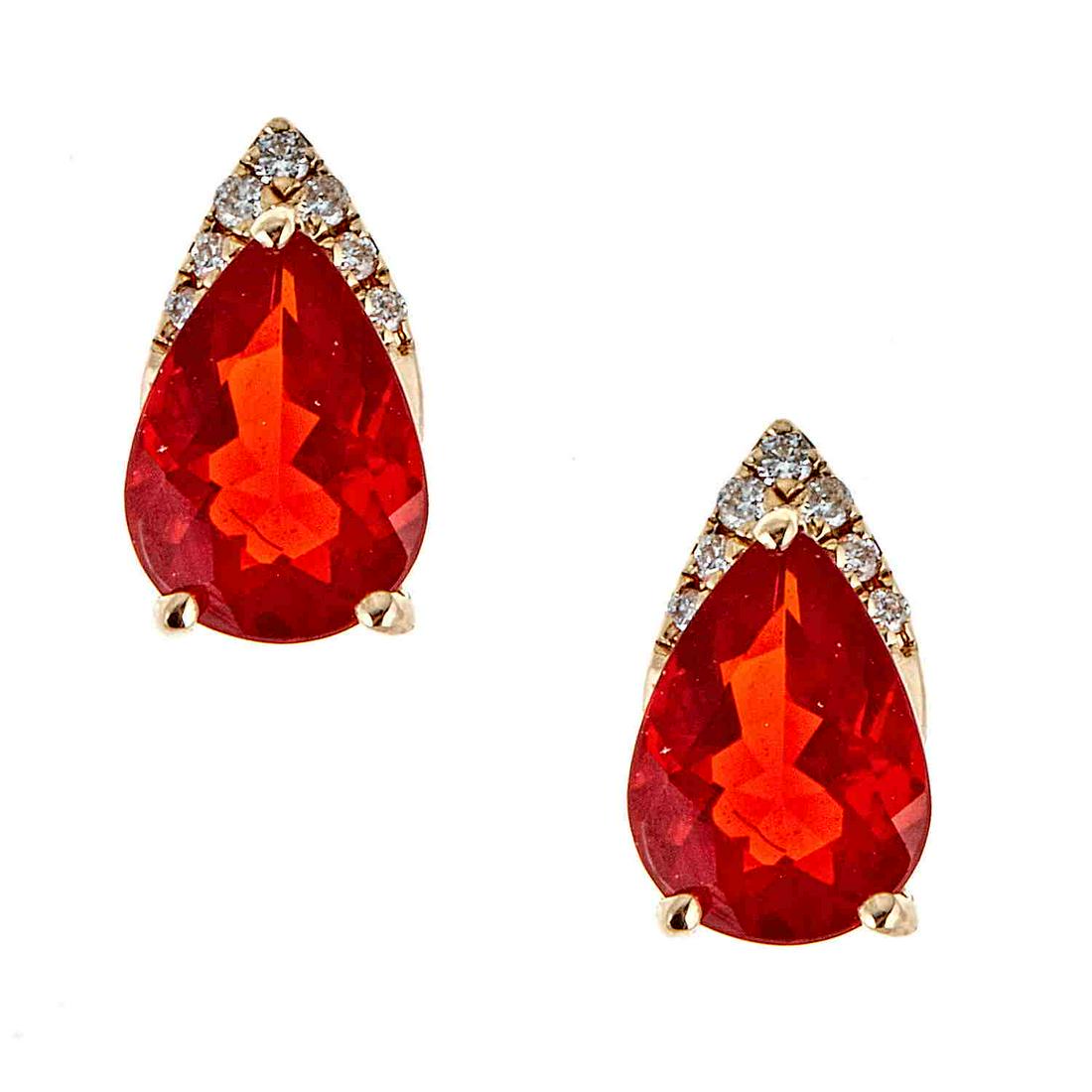 14K Yellow Gold Fire Opal & Diamond Earring (1 of 3)