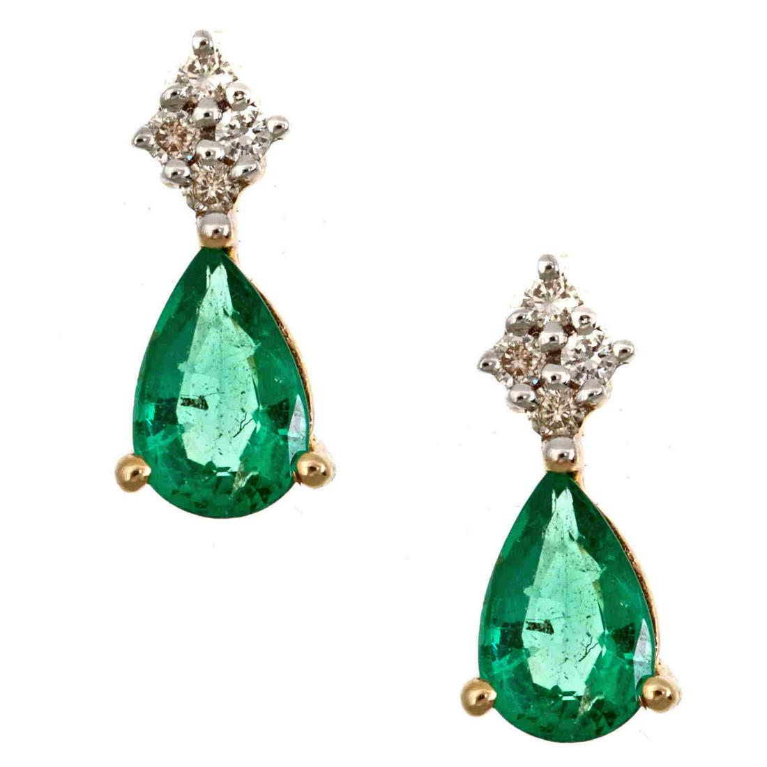 14K Yellow Gold Emerald & Diamond Earrings (1 of 3)