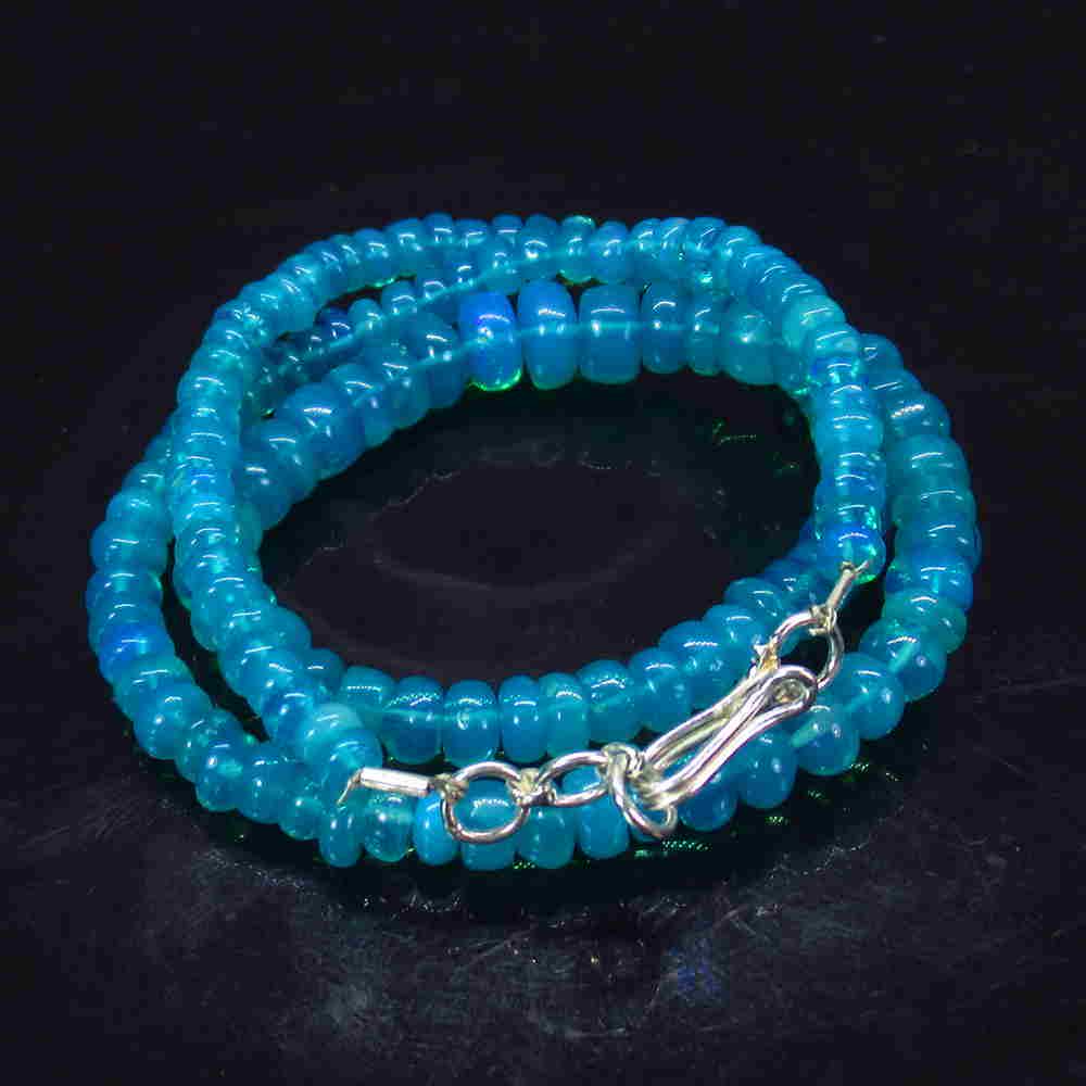 60.81 Ct 925 Silver 139 Blue Fire Opal Beads Necklace (1 of 3)