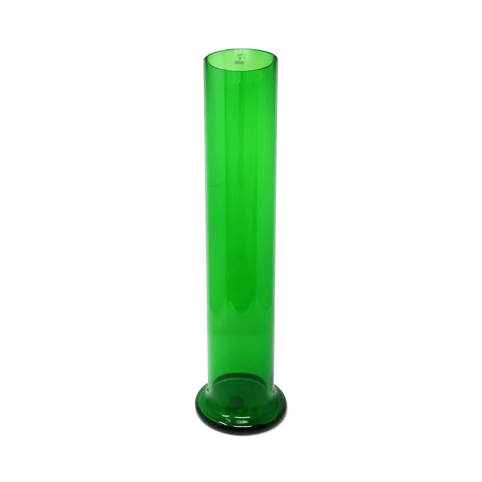 Jasper Morrison for Cappellini Large Green Glass Vase: Designed for Cappellini’s Progetto Oggetto line in 1993, this large vase by Jasper Morrison (b. 1959) is tall and slender with a gently expanding base where the vase touches its resting surface. Ori