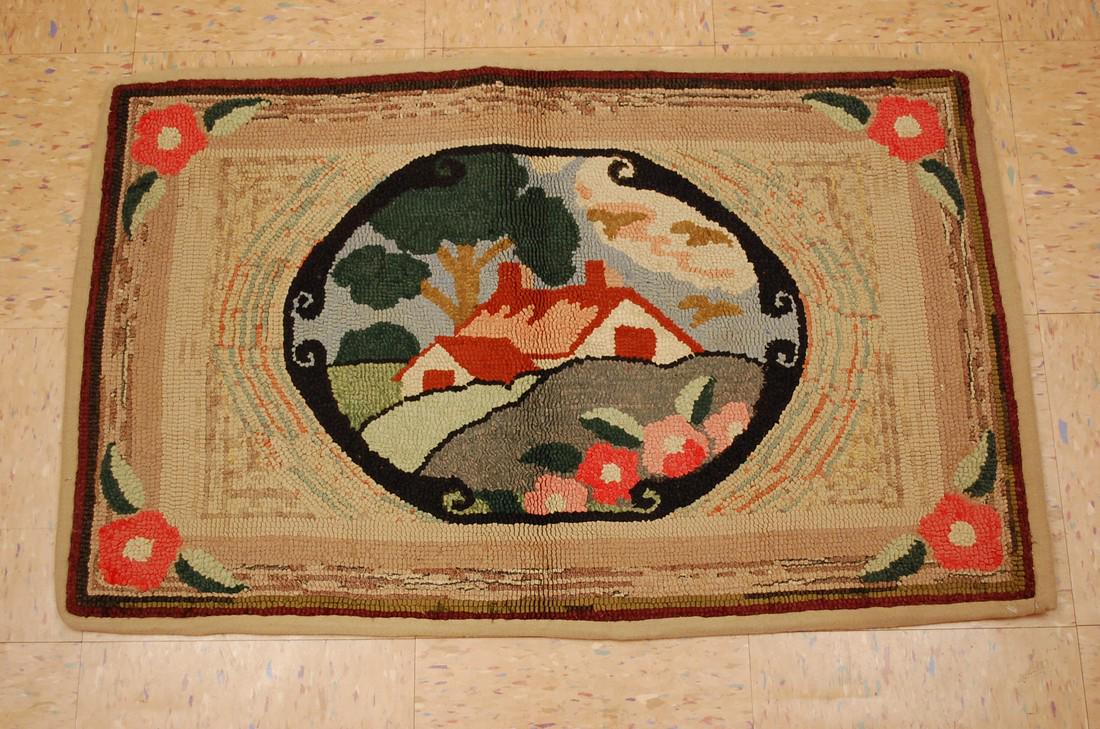 GREAT ANTIQUE AMERICAN HOOKED RUG MAT 2' x 3'1" (1 of 7)