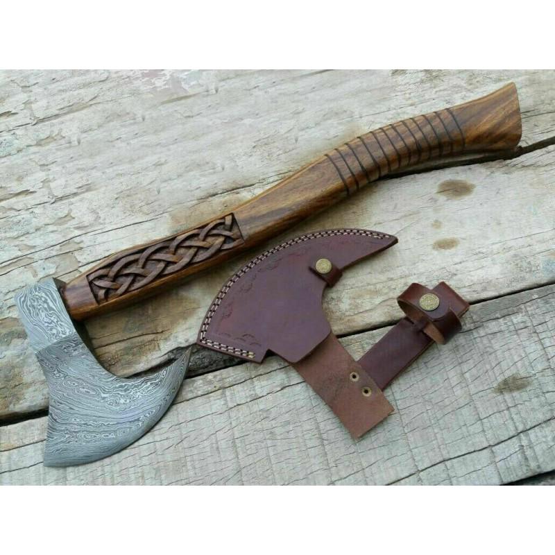 Hatchet damascus steel viking axe wild life wood (1 of 4)