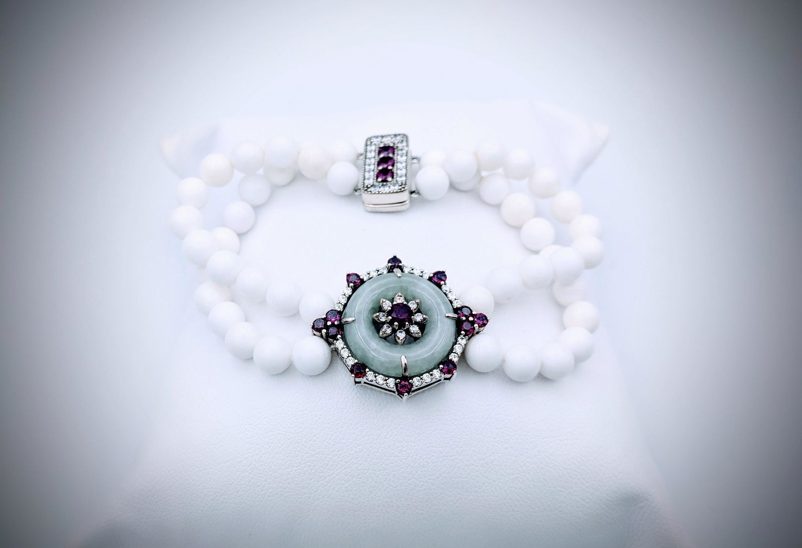Beaded White Onyx, Jade, Pink Amethyst & CZ Bracelet in (1 of 3)