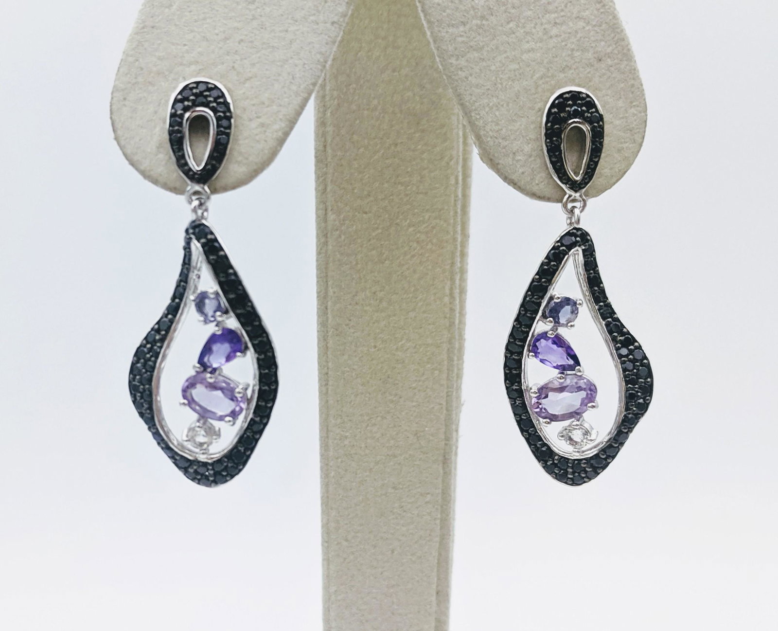 Sterling Silver Amethyst, Black Diamond & Cubic: Title: Sterling Silver Amethyst, Black Diamond & Cubic Zirconia Earrings Brand: Jean Lin Collection Metal Purity:925 Sterling Silver Gemstones: Amethyst, Black Diamond & Cubic Zirconia Carat Weights: 