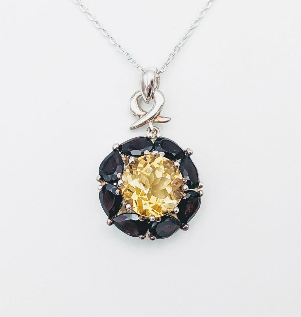 Sterling Silver Necklace & Citrine & Pyrope Garnet (1 of 3)