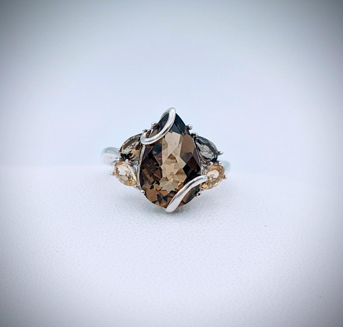 Sterling Silver Sz 7 Mali Garnet & Smokey Quartz Ring (1 of 3)