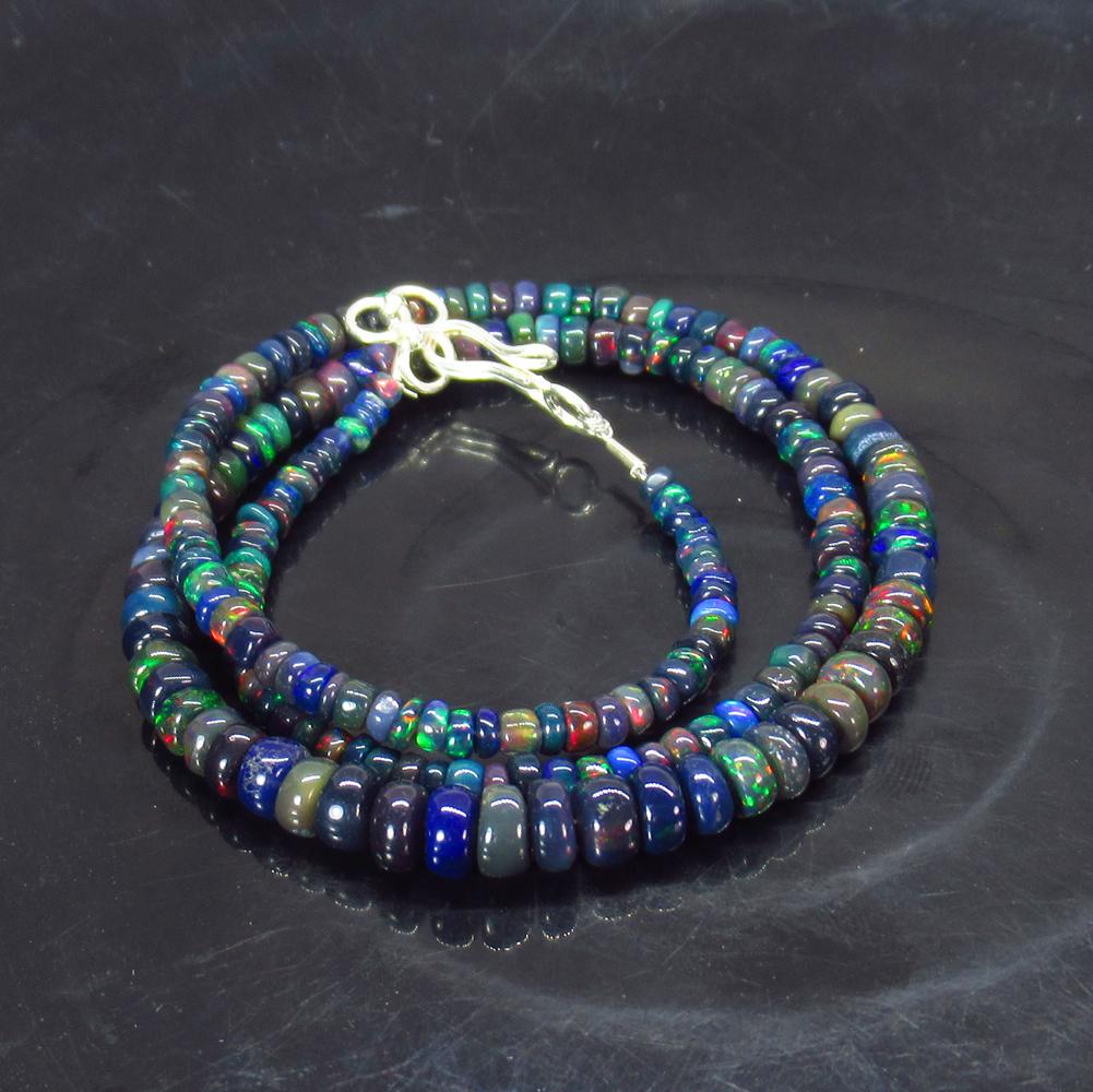 41.18 Ct 925 Silver 191 Black Fire Opal Beads Necklace (1 of 3)