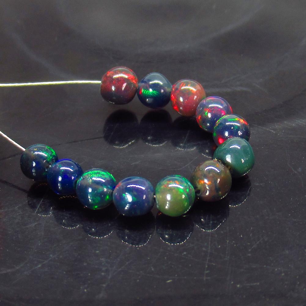 2.97 Ct Natural 12 Drilled Black Fire Opal Ball Beads (1 of 2)