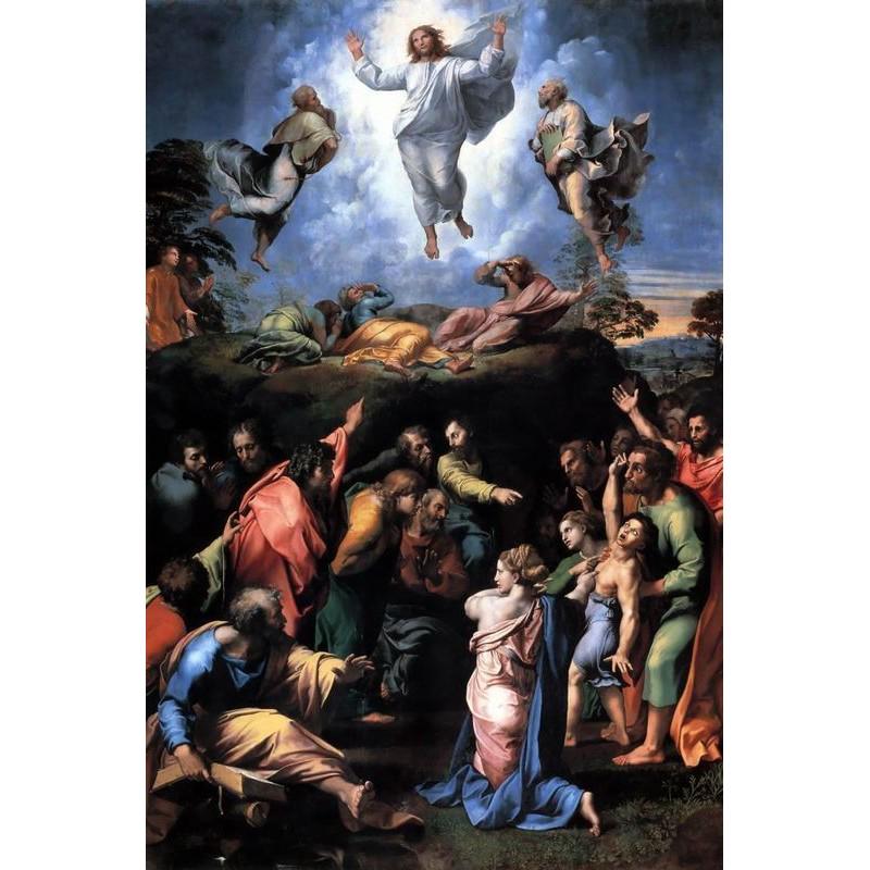 21,3" Raphael Transfiguration (AFTER) printed on canvas: Raffaello Sanzio da Urbino (AFTER) (1483 Â– 1520) Ready to be hang on the wall. Canvas on the wooden frame. Medium: printed on canvas panel Diagonal: 21,3" or 54 cm. Size: 11,8" x 17,7" (in) or 30 