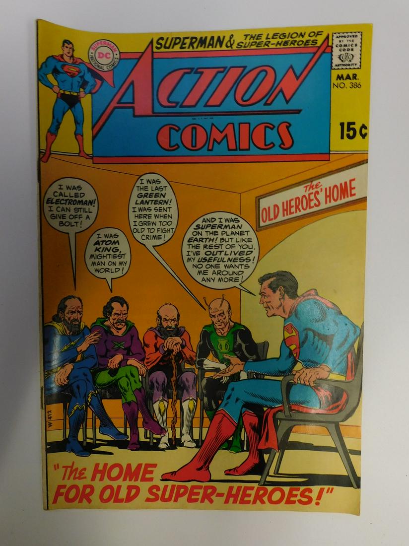 Action Comics #386: No Reserve! Action Comics #386: VG/FN Shipping: Individual Comics: Flat-rate of $9.99 (1-8 comics) or $19.99 (9+ comics) to anywhere within the contiguous U.S. International: Foreign shipping rates ar