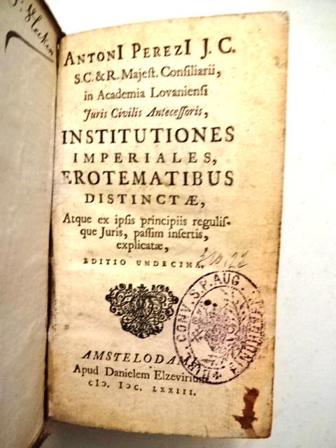 1673 Institutiones Imperiales Elzevir Imprint (1 of 2)