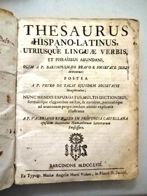 1757 Vellum Bound Thesaurus Hispano Latino (1 of 4)