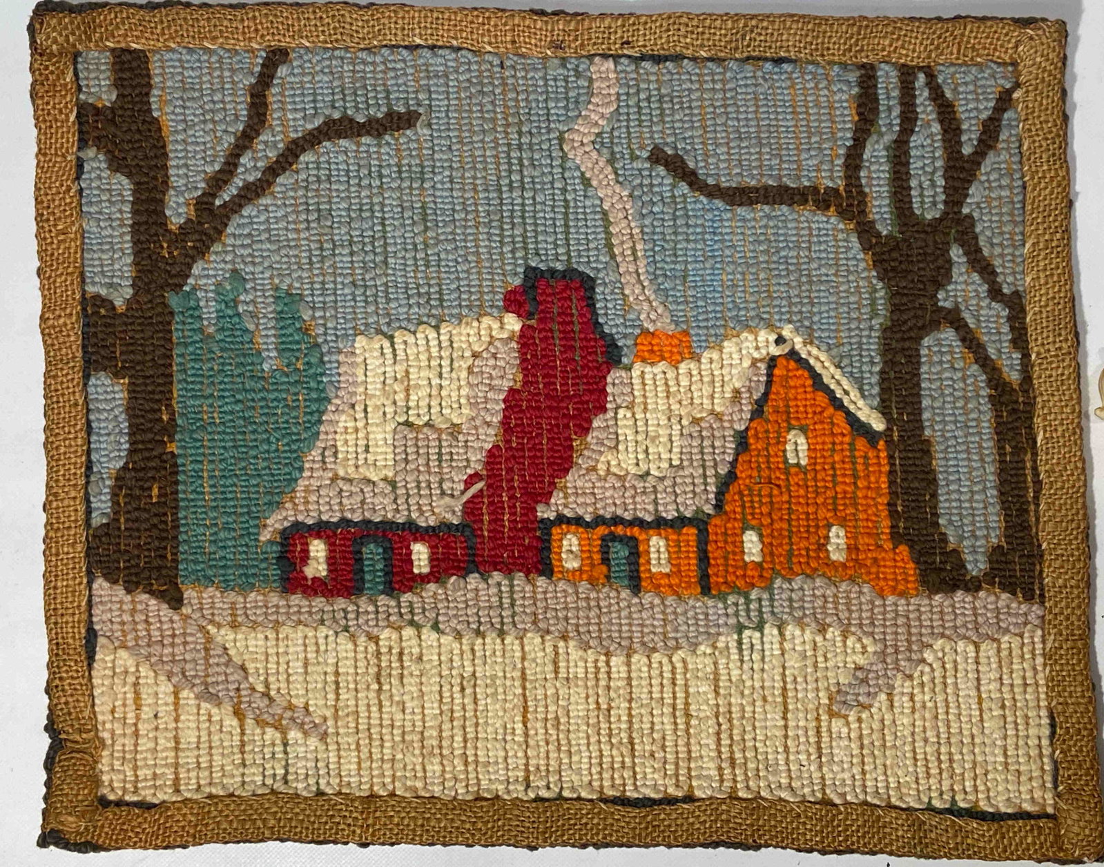 Table Cover Pad: Title: Table Cover Pad Dimension: 15” x 12” Additional Information: Small tea table pad, made from wool and featuring a country snow scene. Shipping: Domestic: Flat-rate of $10.00 to anywhere with