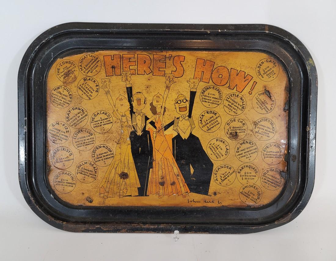 Painted sheet iron drinks tray with recipes ca 1930.: Title: Painted sheet iron drinks tray with recipes ca 1930. Dimensions: 17" long x 12 1/4" wide Additional Information: 17" long x 12 1/4" wide Shipping: Domestic: Flat-rate of $20.00 to anywhere with