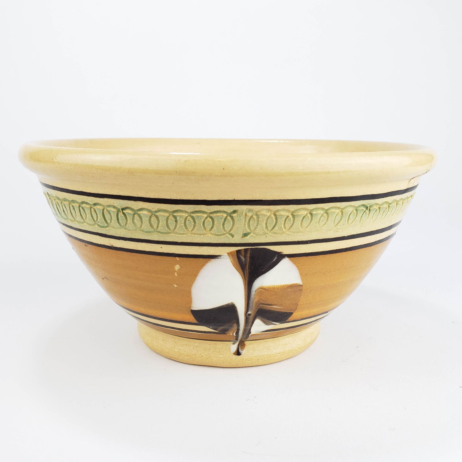 Mochaware / Yelloware Bowl w/ Cateye Slip Decoration (1 of 6)