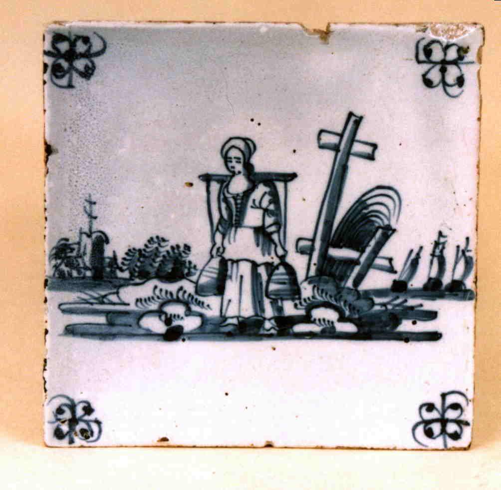 A good Dutch delft tile with spider corners depicting a (1 of 1)