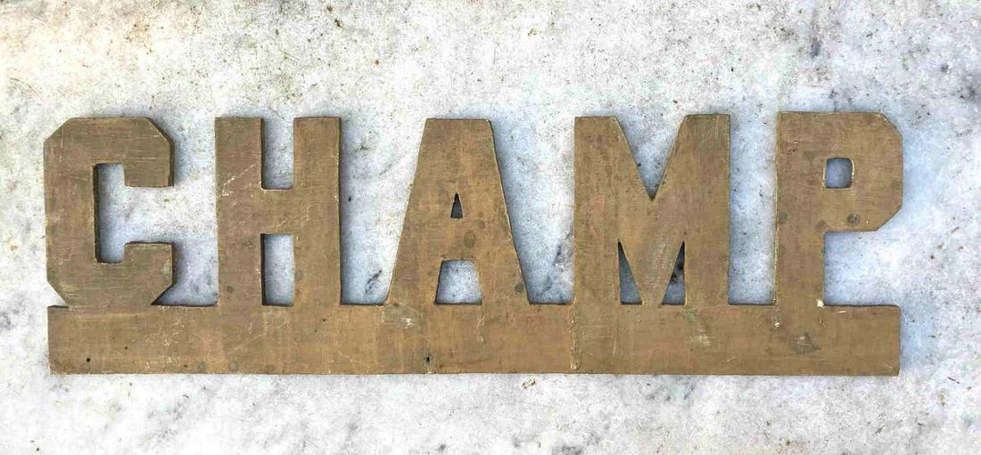 Early 20thc CHAMP sign in old gold paint (1 of 4)