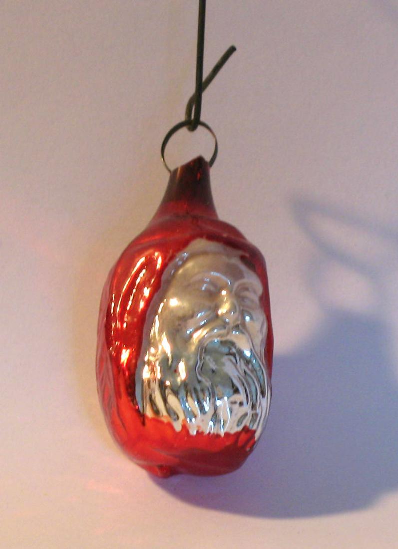 Early Glass Santa Christmas Feather Tree Ornament. (1 of 3)