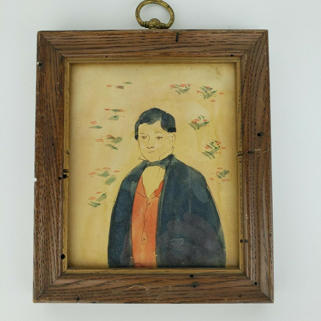 Mid 19th C. American Folk Art Watercolor Portrait, A (1 of 4)
