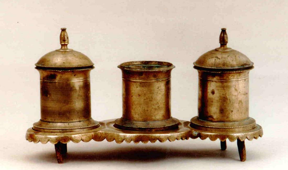 An unusual Spanish brass desk standish (1 of 1)