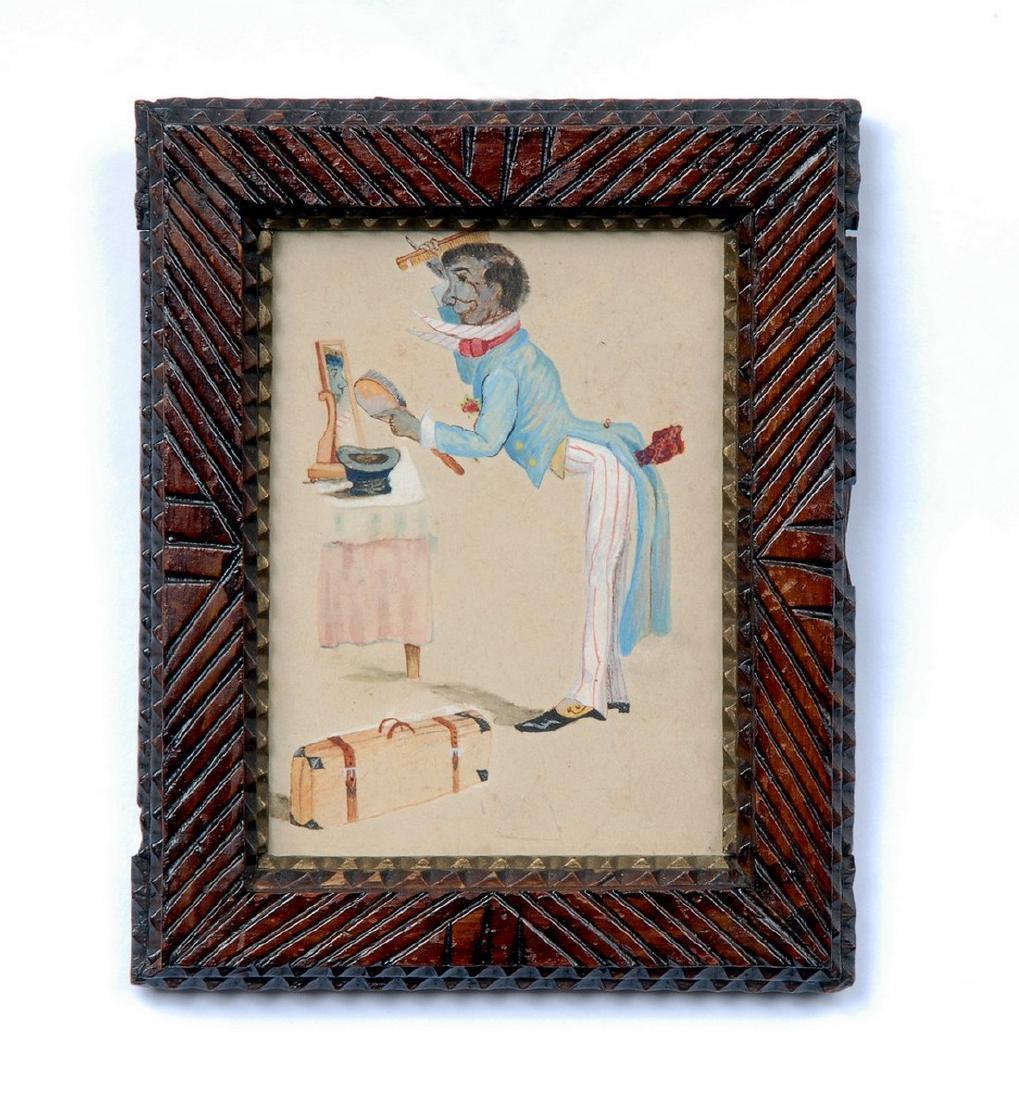 Tramp Art Frame with Watercolor of a Gentleman (1 of 2)