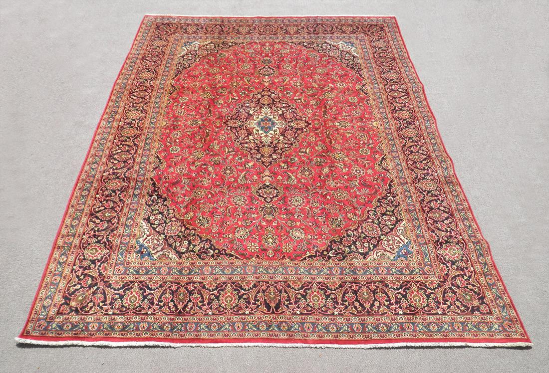 Hand Woven Semi Antique Persian Kashan 13x9.5: Title: Hand Woven Semi Antique Persian Kashan 13x9.5 Description: Handmade Semi Antique Persian Kashan rug. Made of fine quality baby lamb's wool pile on cotton foundation, all natural vegetable dye.