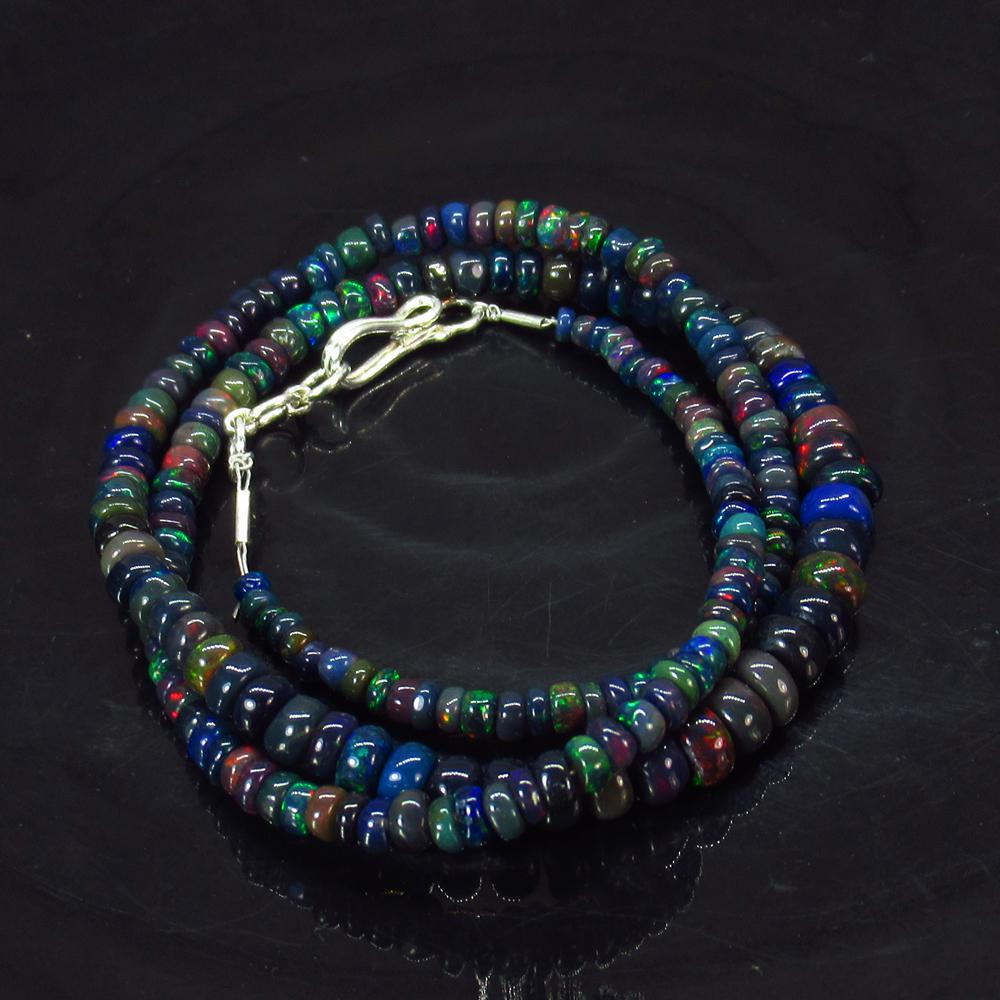 41.08 Ct 925 Silver 190 Black Fire Opal Beads Necklace (1 of 3)