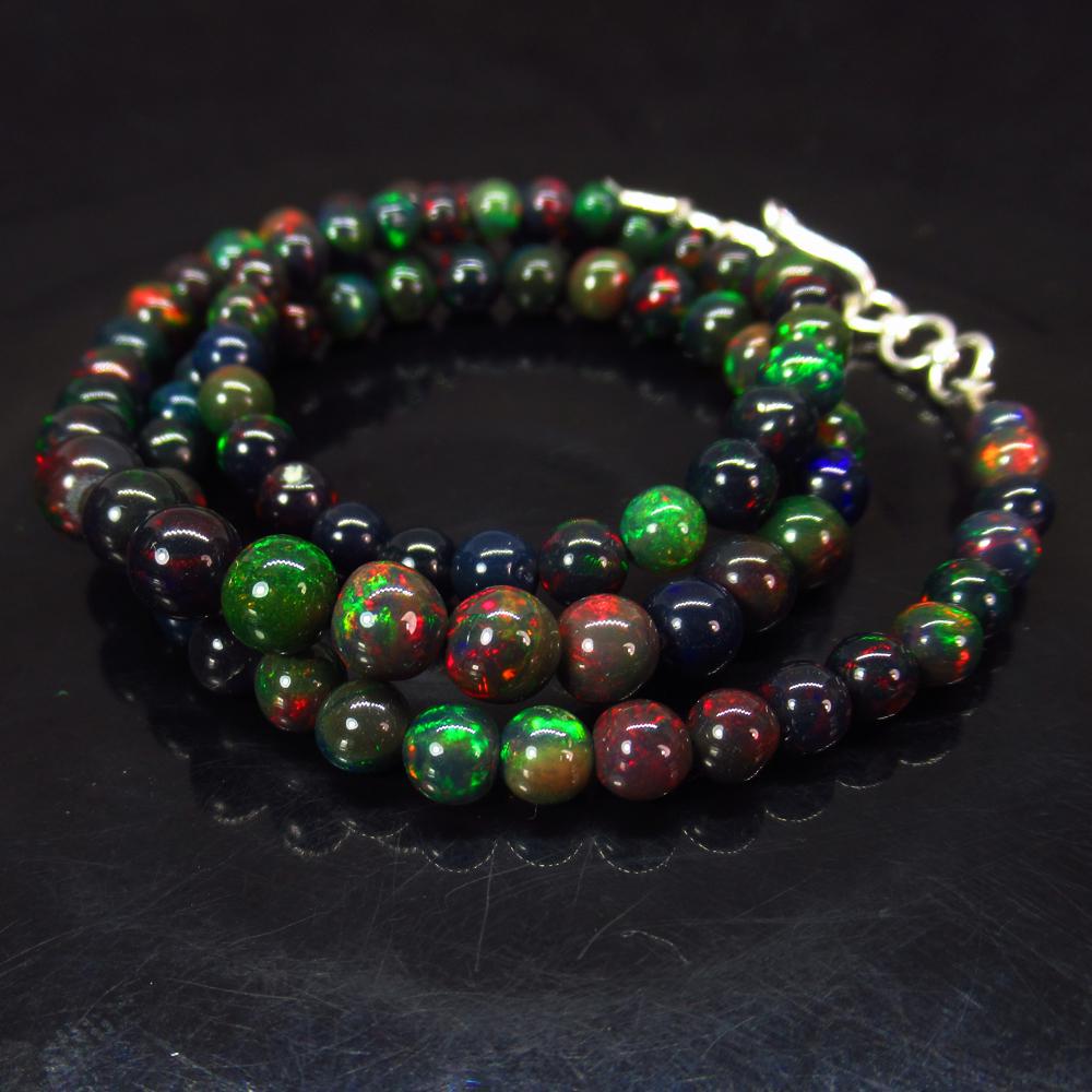 53.40 Ct 925 Silver 85 Black Fire Opal Beads Necklace (1 of 3)