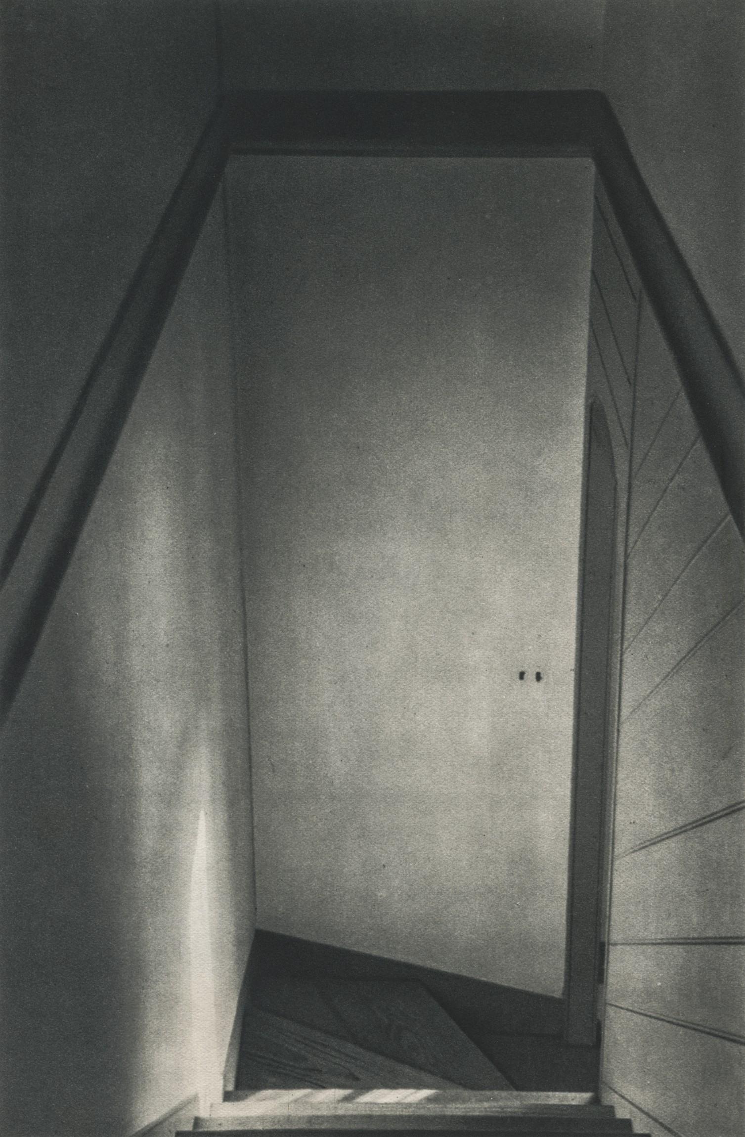 CHARLES SHEELER - Stairwell: Artist: CHARLES SHEELER Title: Stairwell Medium: Sheet Fed Gravure, 1935, USA Dimensions: 5.75x8.8" Description: Heat Wax Mounted on 8.5x11" Conservation Board Artist Bio: Charles Sheeler was a painte