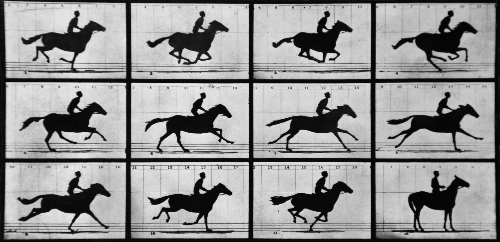 Horse in motion. 1878: Artist: Eadweard Muybridge Title: Horse in motion. 1878 Date Printed: 2008 Medium: Photo Litho with Copyright Eadweard Muybridge / Corbis Printer Location: Italy Dimensions: 11x22 cm - 4.2x8.5 inch Ad