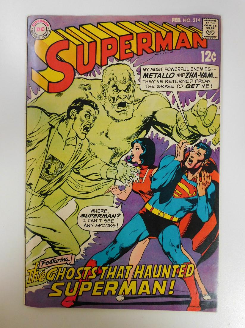 Superman #214: No Reserve! Superman #214. VG+ Shipping: Individual Comics: Flat-rate of $9.99 (1-8 comics) or $19.99 (9+ comics) to anywhere within the contiguous U.S. International: Foreign shipping rates are deter