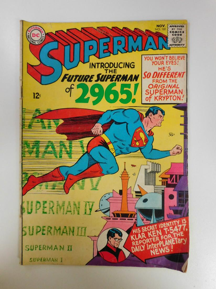 Superman #181: No Reserve! Superman #181. VG- Shipping: Individual Comics: Flat-rate of $9.99 (1-8 comics) or $19.99 (9+ comics) to anywhere within the contiguous U.S. International: Foreign shipping rates are deter