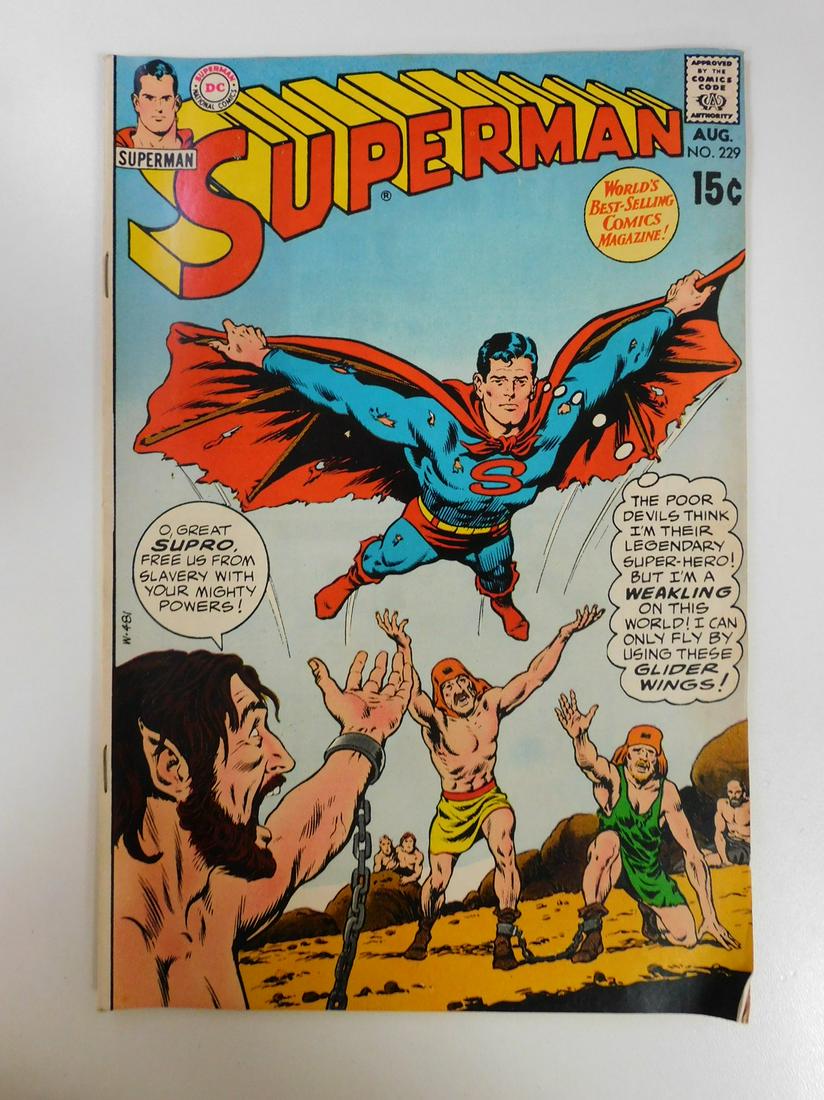 Superman #229: No Reserve! Superman #229. VG+ Shipping: Individual Comics: Flat-rate of $9.99 (1-8 comics) or $19.99 (9+ comics) to anywhere within the contiguous U.S. International: Foreign shipping rates are deter