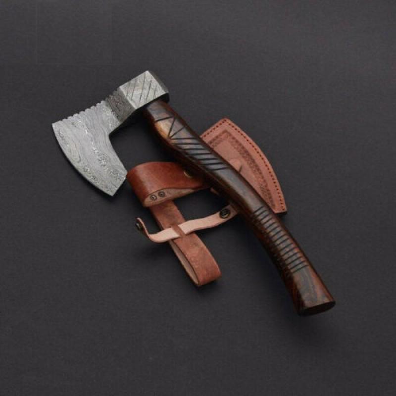 Bowie damascus steel viking axe gift rose wood: Viking Axe "Kamryn" The axe is one of the first human-made tools. Simplicity of perfection is the very word used to describe Viking axes. The ax has great impact power, it cuts through armor with ease