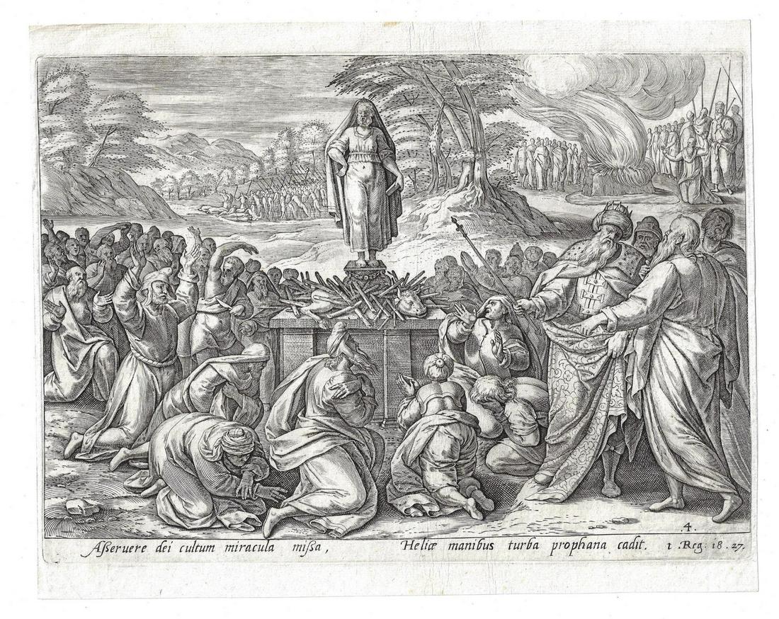17th C Fine Bible Engraving Elijah Kings 18 (1 of 1)