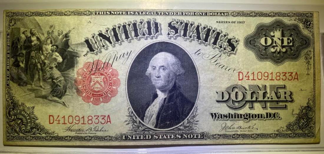 1917 $1 Legal Tender U.S. Large Size Note   AU+ (1 of 2)