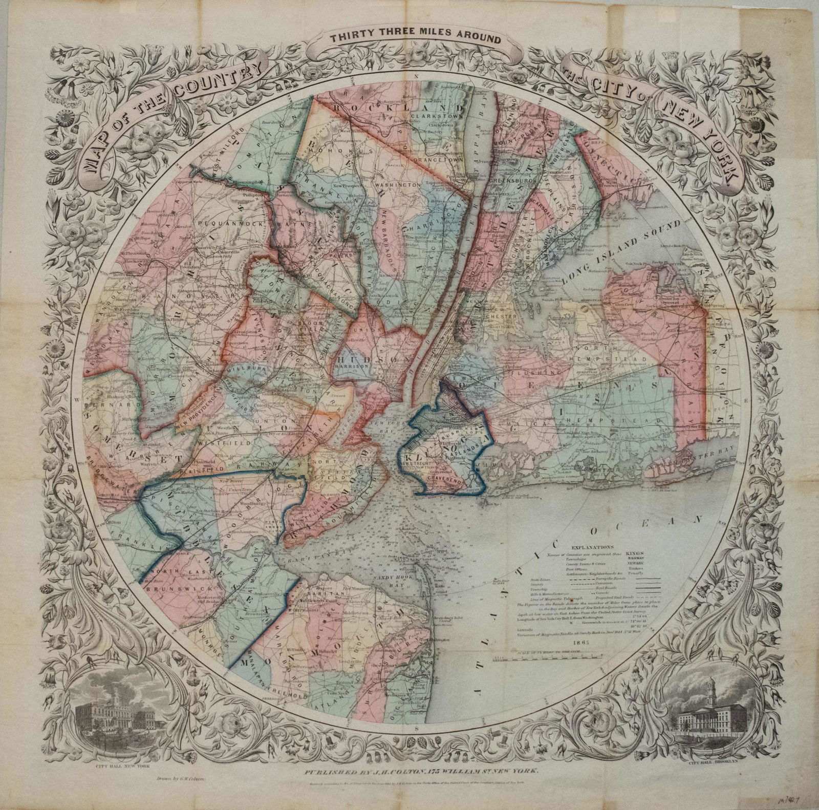 1846 Colton Map of the Area 33 Miles Around New York (1 of 1)