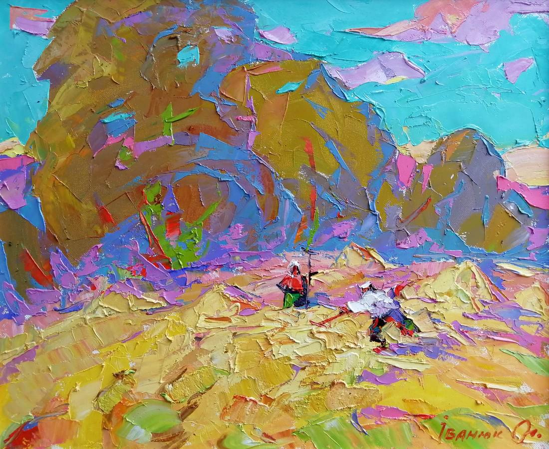 Abstract oil painting Golden hay Kalenyuk Alex: *** ABOUT THIS PAINTING *** * TITLE: "Golden hay" * ARTISTS: Kalenyuk Alex * SIZE: 50x60 cm/'19.68x23.62 inches' * MEDIUM: oil, canvas * HAND PAINTED: Original painting from our collection * CONDITION