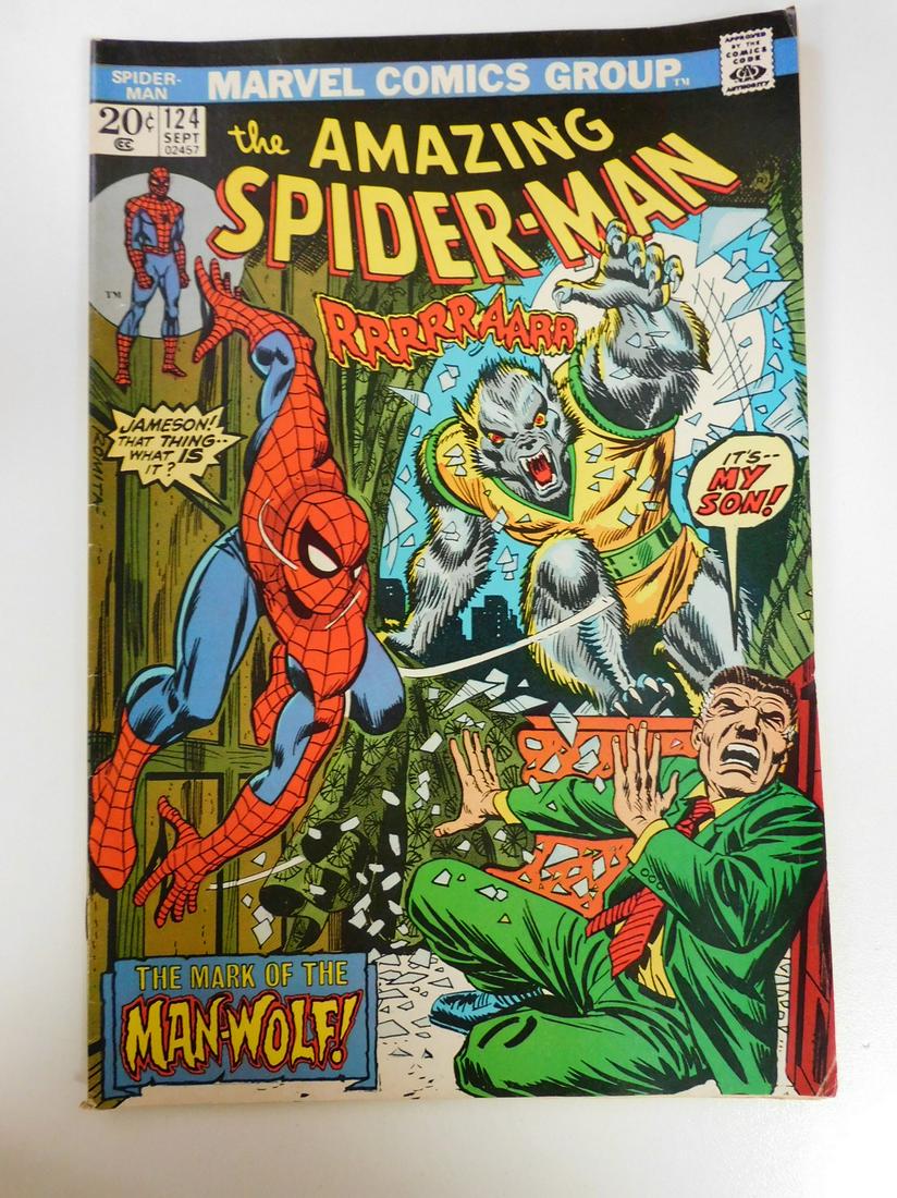 Amazing Spider-Man #124 1st App. of Man-Wolf: No Reserve! Amazing Spider-Man #124 1st App. of Man-Wolf. FN- Shipping: Individual Comics: Flat-rate of $9.99 (1-8 comics) or $19.99 (9+ comics) to anywhere within the contiguous U.S. International: F