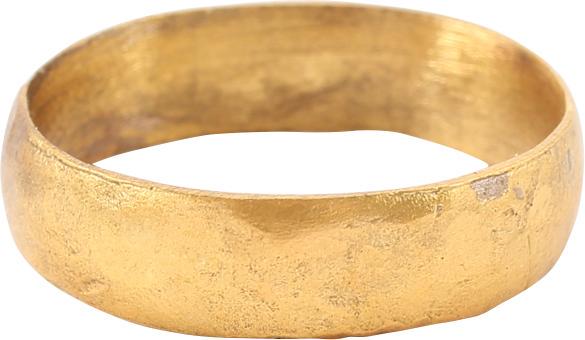 RARE VIKING WEDDING RING 866-1067 AD, SZ 10 ½: Size 10 1/2. Large 5.8mm band with a rounded face. Made with a central core to distribute the molten metal and heat. The core was then laboriously removed by hand with the remnants still visible. The