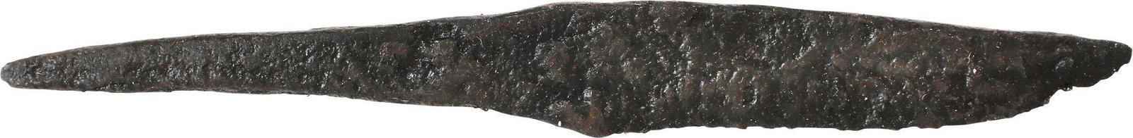 ANCIENT VIKING POUCH KNIFE, 9th-11th CENTURY: Just over 2 3/8” total length. (See https://leatherworkingreverend.files.wordpress.com/2009/07/dsc01382.jpg and https://inhabitat.com/melting-glaciers-reveal-items-lost-in-the-stone-age/ for similar