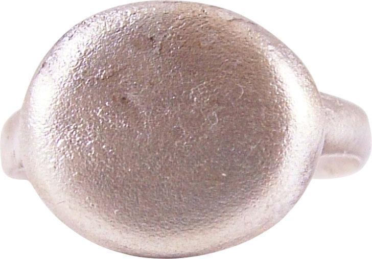 VIKING WARRIOR’S PINKY RING, 9TH-11TH CENTURY SIZE 8: Size 8 for man’s small finger. 2.9mm well-rounded band expanding slightly at the shoulders. Raised oval bezel with a flat top and rounded edges. Professionally refurbished with the silver overlay re