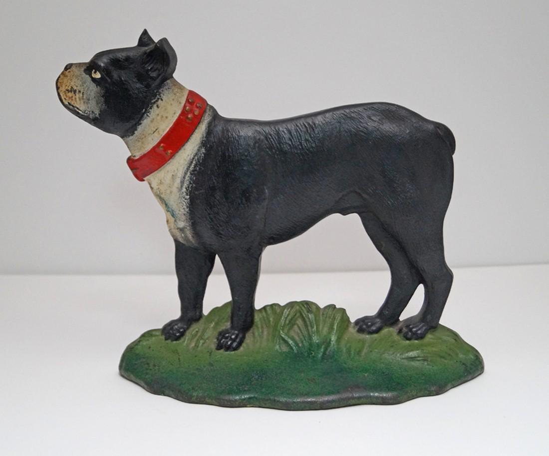 Antique Boston Terrier Dog Cast Iron B&H Doorstop: Title: Antique Boston Terrier Dog Cast Iron B&H Doorstop Date/Period: Circa 1930’s. Dimension: 9 ¼” tall x 10 ¼” wide. Provenance: Boston Terrier cast iron Doorstop in amaz