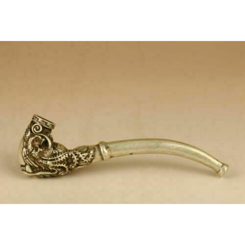 Tibet Silver Copper Smoking Tool Old Dragon Pipe: Rare Smoking Tool Size: 101x25x13 mm (4x1,5x0,5 inch) Material: Tibet Silver, Copper Tibetan Silver includes copper-tin, and copper-nickel alloys; zinc alloys; and other alloy compositions, as well as