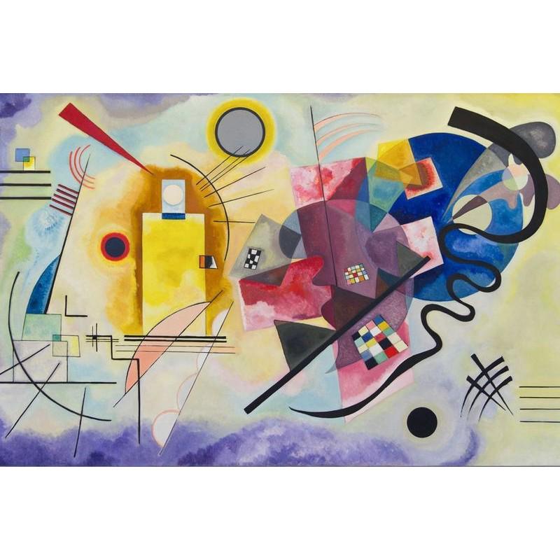 21,3" Wassily Kandinsky Yellow-Red-Blue painting: Wassily Kandinsky (1866 – 1944) Ready to be hang on the wall. Canvas on the wooden frame. Medium: printed on canvas panel Diagonal: 21,3" or 54,1 cm. Size: 17,7" x 11,8" (in) or 45 x 30 cm. Date: c.