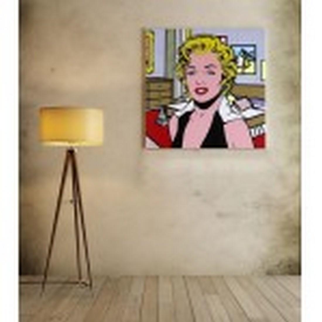 30" ROY LICHTENSTEIN painting printed on canvas not oil: ROY LICHTENSTEIN (1923-1997) Ready to be hang on the wall. Canvas on the wooden frame. Medium: printed on canvas panel Size: 21" x 21" (in) or 55 x 55 cm. Diagonal: 30" or 77 cm. Date: c. 1993-95. w /