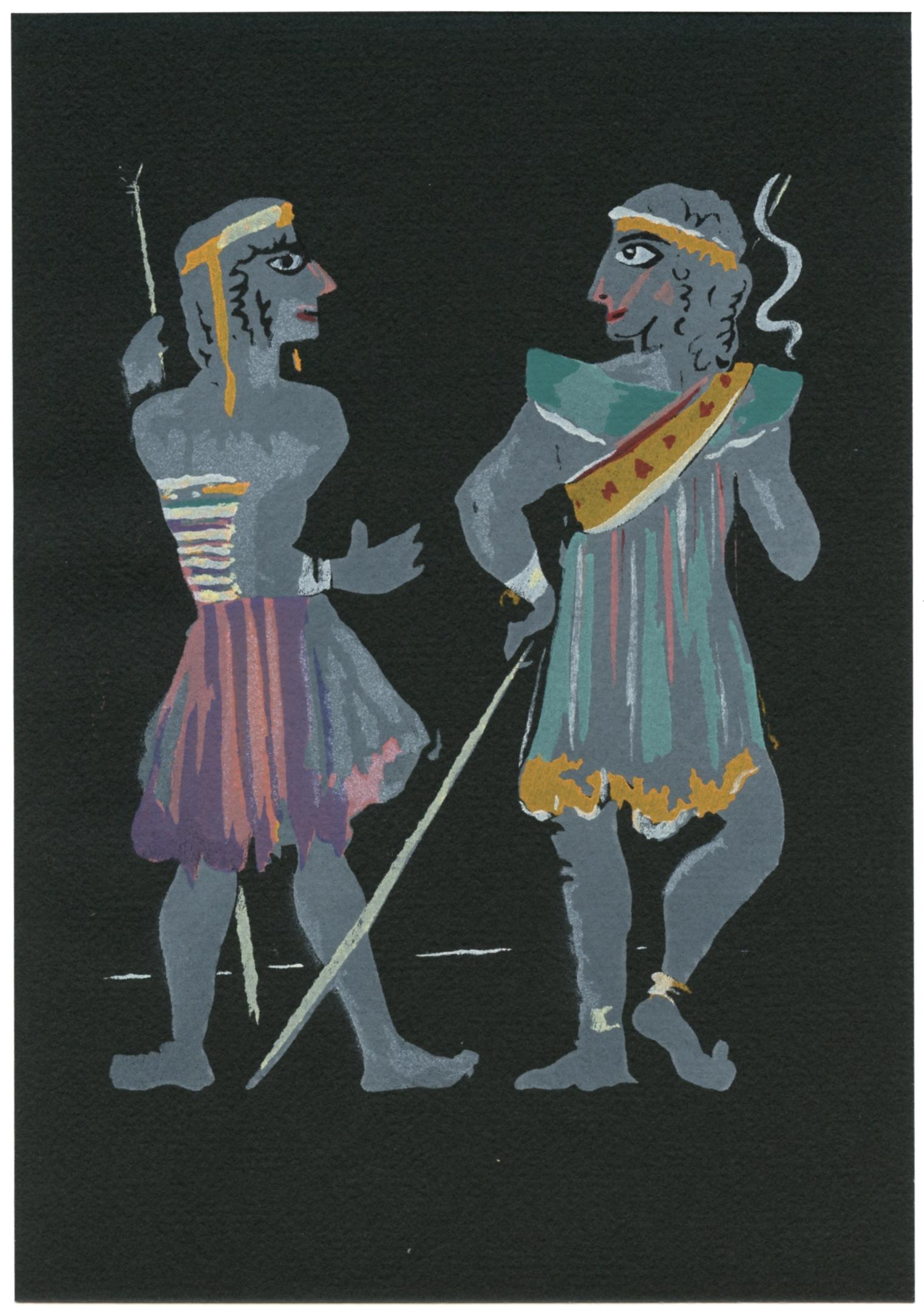 Andre Derain pochoir "Salome": Medium: pochoir (after the gouache). This magnificent pochoir illustrates a scene from Oscar Wilde's "Salomé". It was printed in 1955 by l'Imprimerie Nationale de Monaco and published by Fermiers Gen