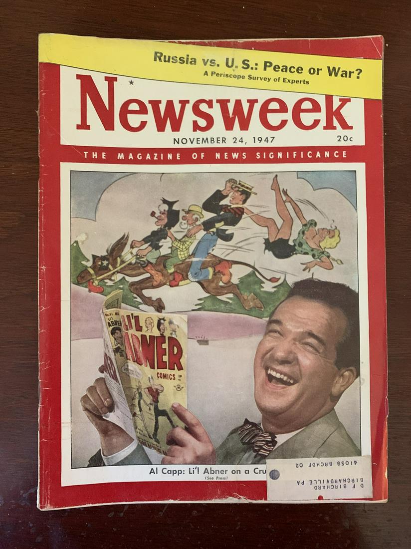 November 24, 1947 Newsweek: Title: November 24, 1947 Newsweek Date/Period: 17495 Materials: Paper magazine Dimension: 10.5 inches x 13.5 Additional Information: Al Capp: Li'l Abner Reserve: $10.00 Shipping: Domestic: Flat-rate o