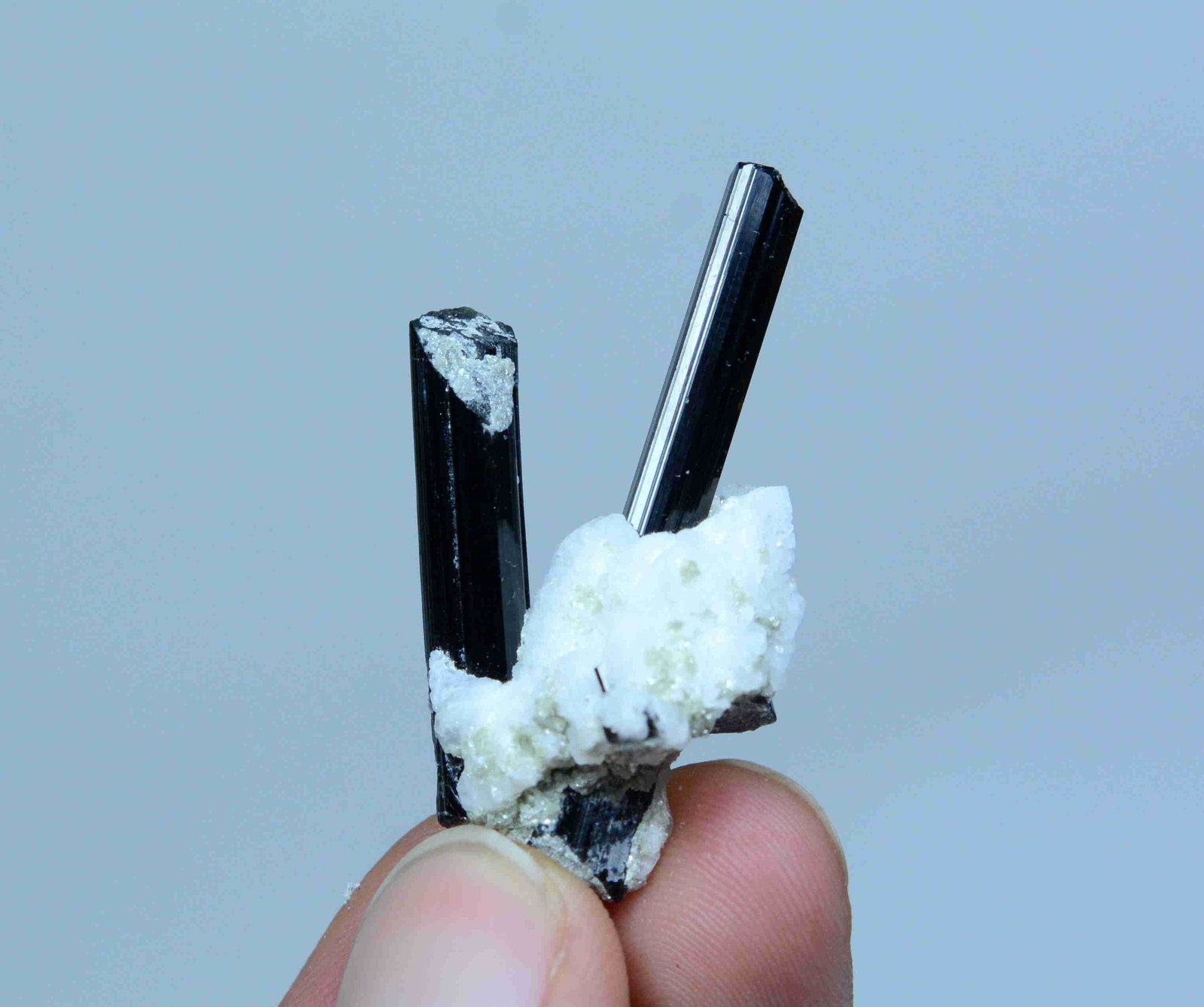 7 Gram Top Quality Natural Twin Tourmaline With: Title:7 Gram Top Quality Natural Twin Tourmaline With Feldspar Specimen Weight: 7 Gram Size/Dimensions: 40x17x11 mm Origin: Pakistan Reserve: $30.00 Shipping: Domestic: Flat-rate of $18.00 to anywhere