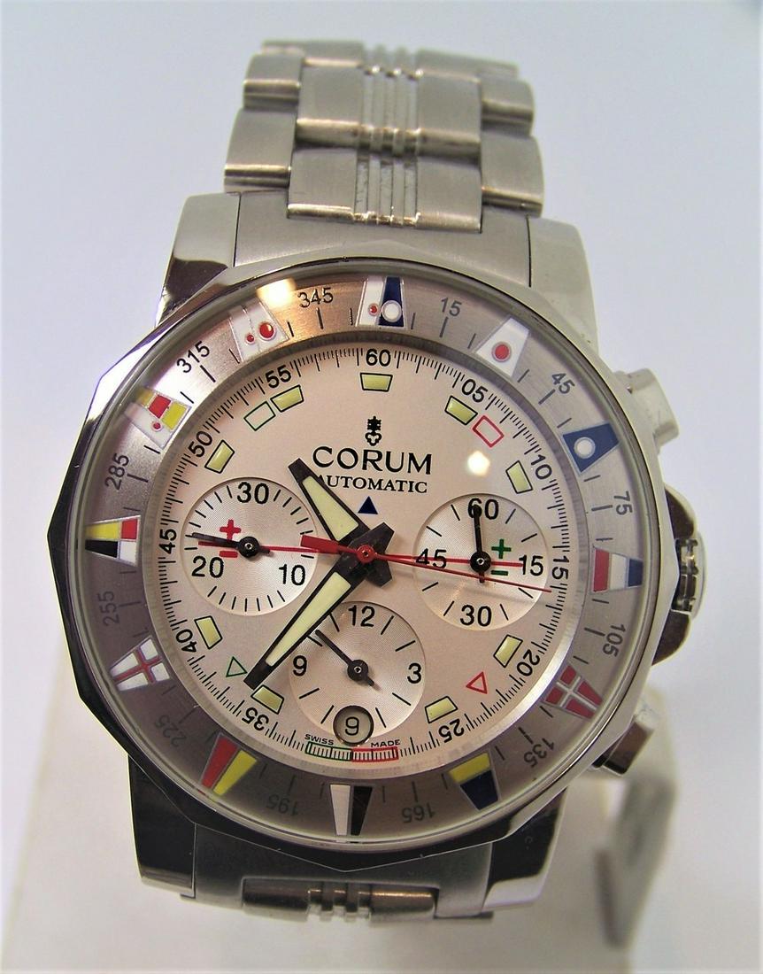 Mens S/Steel CORUM ADMIRAL'S CUP Automatic Chronograph: Mens S/Steel CORUM ADMIRAL'S CUP Automatic Chronograph Watch 982.630.20* EXLNT ? This Men’s Corum watch is Swiss made.. Great present for someone you love or yourself! * Reference number: 982.630.20